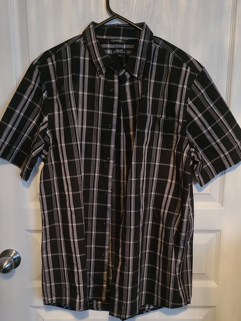 Mens George Black and White Plaid Short Sleeve Button-Down Shirt